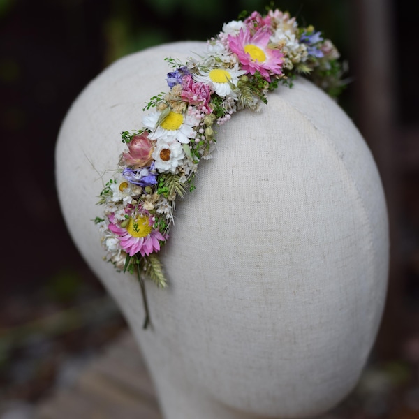 Head wreath,  Wedding colourful headband, meadow flower crown, dried flowers headband, Folk wedding, Rustic wedding, rainbow flower crown