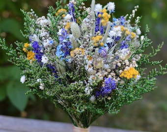 Kleurrijk bruidsboeket, gedroogde bloemenbruiloftboeket, bruidsmeisjeboeket, rustieke bruiloft, Wildflower-boeket