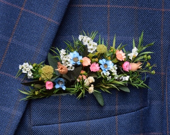 Rustic pocket boutonniere, Woodland dried boutonniere, Vintage or country wedding, Dried Flower Grooms Buttonhole