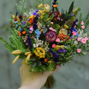 Colorful Bridal Bouquet, Dried Flower Wedding Bouquet, Bridesmaid Bouquet, Rustic Wedding, Wildflower Bouquet