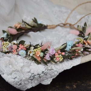 flower crown with eucalyptus, Wedding forest crown, Green wreath, Wreath of dried and stabilized flowers, Rustic wedding