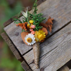 Autumn Rustic Terracotta pocket boutonniere, Woodland Fall dried boutonniere, Groom pocket flowers, Dried Flower Grooms Buttonhole