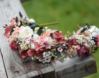 Hoofdkrans, bruiloft hoofdband, rustieke krans, gedroogde bloemen hoofdband, bruiloft bloemkroon, geconserveerde bloemenkroon