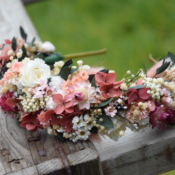 Couronne de tête, bandeau de mariage, couronne rustique, bandeau de fleurs séchées, couronne de fleurs de mariage,couronne florale préservée