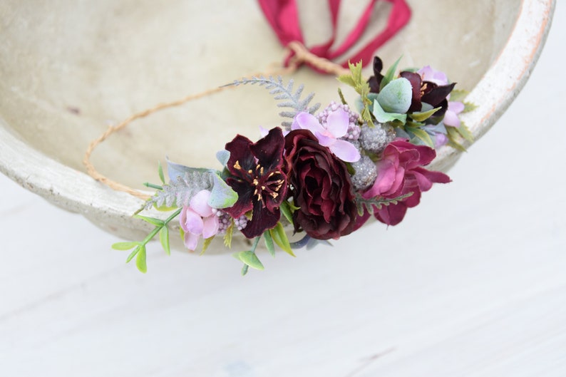 Marsala flower crown Maroon Bridal crown Wedding flower comb Flower hair wreath Burgundy bridesmaid crown Flower headpiece