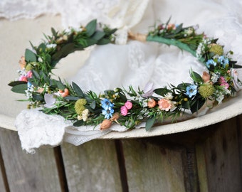 Meadow flower hair crown, Folk wedding flower crown, Colourful wedding hair crown, Flower crown for bride