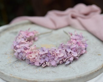 Romantisch, pastel hoofdband, pastel hoofdkrans gemaakt van gedroogde bloemen, pastel bruiloft