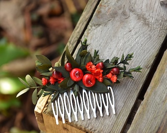 Christmas hair comb made of dried and stabilized flowers, Winter wedding, Christmas hair decoration, winter hair comb