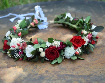 Preserved flower crown with eucalyptus and roses , Wedding forest crown, Green wreath, Wreath of dried and stabilized flowers