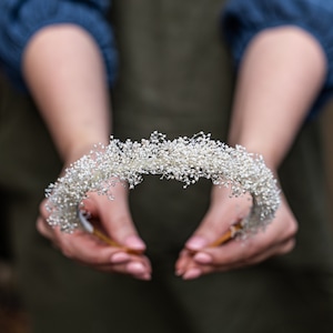 Communion flower crown, wedding headband made of white gypsophila, rustic wreath, headband made of dried flowers