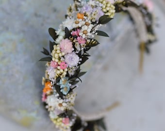 Colourful wedding hair crown Bridal meadow headpiece Flower crown for bride Preserved long lasting crown Wildflowers wedding Autumn