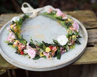 Colourful wedding hair crown Bridal meadow headpiece Flower crown for bride Preserved long lasting crown Wildflowers wedding Autumn