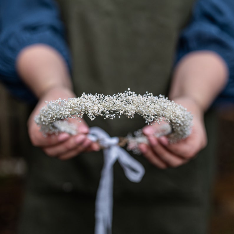 Holy communion flower crown on white gypsophila, Hair crown for first holy communion, Holy communion headpiece image 1