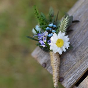 Meadow buttonhole , Folk wedding boutoniere , Colourful wedding buttonhole