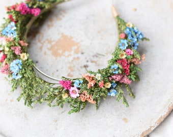 Couronne de cheveux de fleur de prairie, couronne de fleur de mariage folklorique, couronne de cheveux de mariage coloré