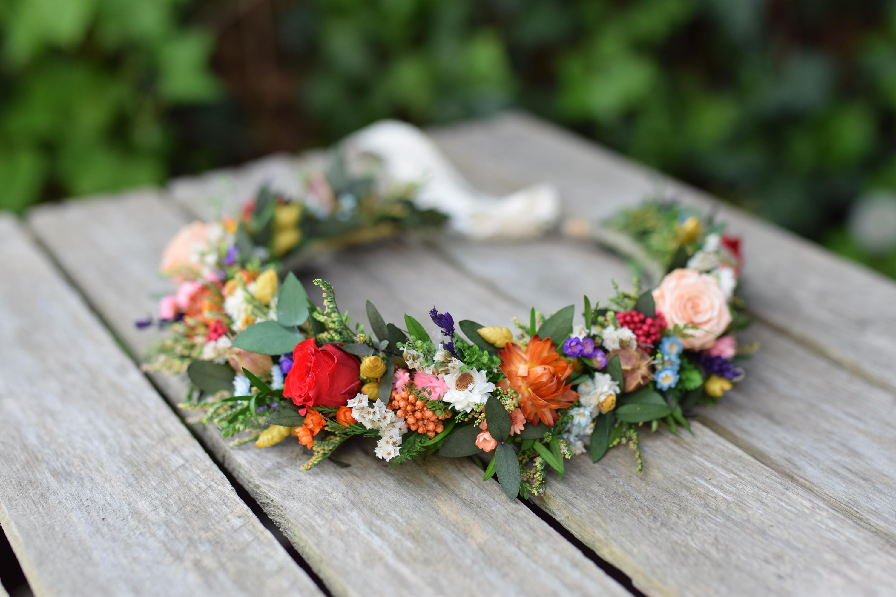 Meadow Flower Hair Crown, Folk Wedding Flower Crown, Colourful