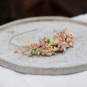Romantic, pastel headband, Pastel head wreath made of dried flowers, Pastel wedding