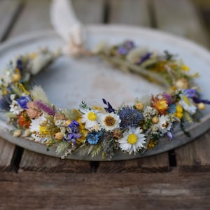 Meadow flower hair crown, Folk wedding flower crown, Colourful wedding hair crown, Flower crown with thistles,  crown for bride