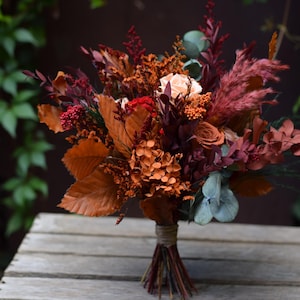 Autumn Bridal Bouquet,Red and orange  Dried Flower Wedding Bouquet, Bridesmaid preserved flowers bouquet, Fall Wildflower Bouquet