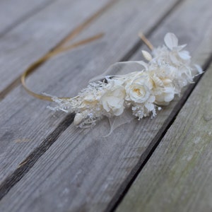 Head wreath, Ivory Wedding headband, Rustic wreath, white dried flowers headband, Folk wedding, Rustic wedding