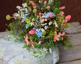 Kleurrijk bruidsboeket, gedroogde bloemenbruiloftboeket, bruidsmeisjeboeket, rustieke bruiloft, Wildflower-boeket