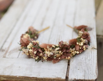 Brown and Gold Christmas Flower Crown - Elegant Holiday Headband for Festive Charm