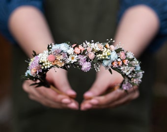 Head wreath, Wedding headband, Rustic wreath, dried flowers headband, Folk wedding, Rustic wedding