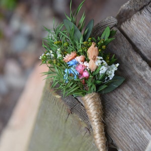 Meadow buttonhole , Folk wedding boutoniere , Colourful wedding buttonhole