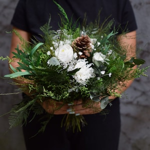 Forest wedding bouquet, Winter bouquet for the bride, Fantasy wedding bouquet,Green bouquet of stabilized and dried plants, Woodland wedding