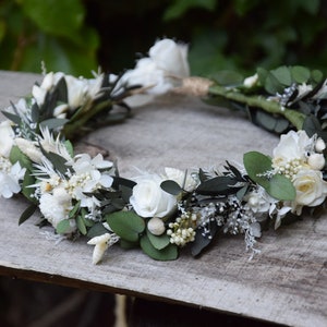 Preserved flower crown with eucalyptus and roses , Wedding forest crown, Green wreath, Wreath of dried and stabilized flowers