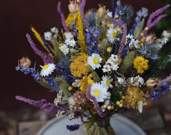 Kleurrijk bruidsboeket, gedroogde bloemenbruiloftboeket, bruidsmeisjeboeket, rustieke bruiloft, Wildflower-boeket