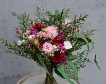 Bunter Brautstrauß, Trockenblumen-Hochzeitsstrauß, Brautjungfernstrauß, rustikale Hochzeit, Wildblumenstrauß