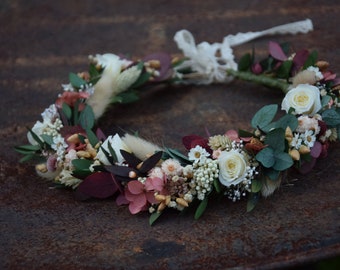 Preserved flower crown with eucalyptus and roses , Wedding forest crown, Green wreath, Wreath of dried and stabilized flowers