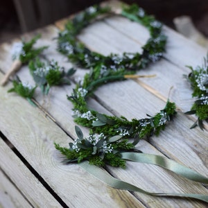 Greenery wedding set, eucalyptus wedding  set, Wedding green dried flowers, Green Flower Wreath, Nature  flower wedding set