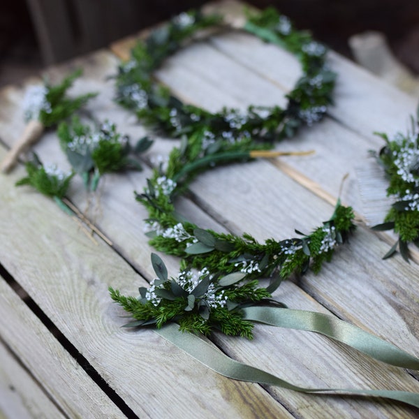 Greenery wedding set, eucalyptus wedding  set, Wedding green dried flowers, Green Flower Wreath, Nature  flower wedding set