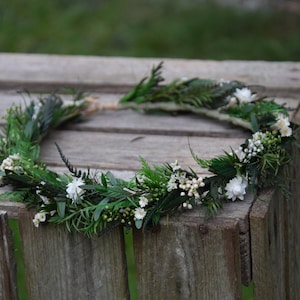 flower crown with eucalyptus, Wedding forest crown, Green wreath, Wreath of dried and stabilized flowers, Rustic wedding