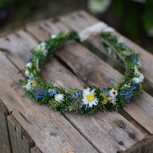 Meadow flower hair crown, Folk wedding flower crown, Colourful wedding hair crown, Rainbow wedding dried flower  crown for bride