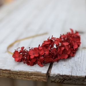 Red hydrangea christmas headband, Christmas flower crown, holiday flower crown, hydrangea headband, Red flower crown