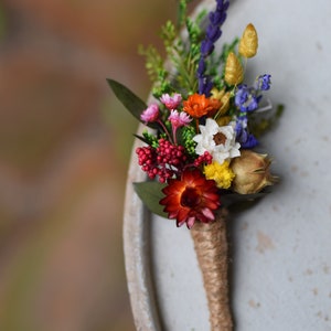 Meadow buttonhole , Folk wedding boutoniere , Colourful wedding buttonhole