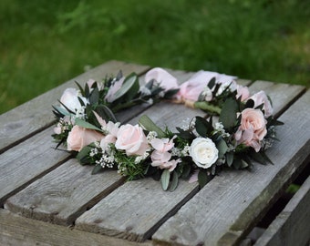 Preserved flower crown with eucalyptus and roses , Wedding forest crown, Green wreath, Wreath of dried and stabilized flowers