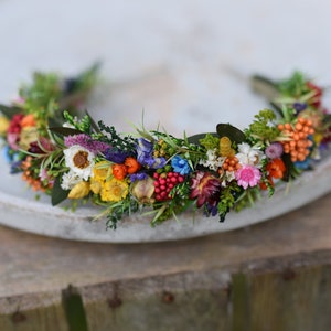 Corona de la cabeza, Diadema de boda, Corona rústica, Diadema de flores secas, Boda popular, Boda rústica