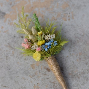 Meadow buttonhole , Folk wedding boutoniere , Colourful wedding buttonhole