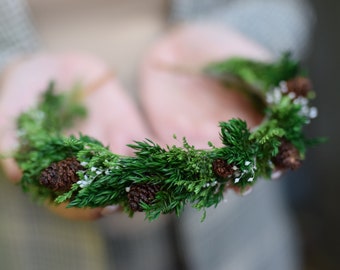 Green christmas headband, Christmas flower crown, holiday flower crown, berry headband,  greenery flower crown