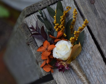 Rustic wedding buttonhole, Woodland dried boutonniere, Vintage or country wedding, Dried Flower Grooms Buttonhole