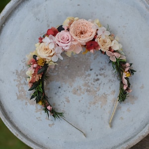 Peach headband made of dried and stabilized flowers, Autumn Wedding headband, Rustic head wreath