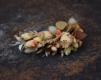 Boho Head wreath, Wedding headband, Rustic wreath, dried flowers headband, Folk wedding, Rustic wedding