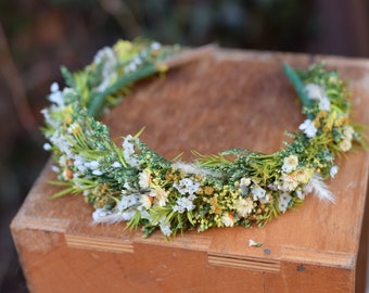 Meadow flower hair crown,  Yellow Folk wedding flower crown, Colourful wedding hair crown, Spring Flower crown for bride