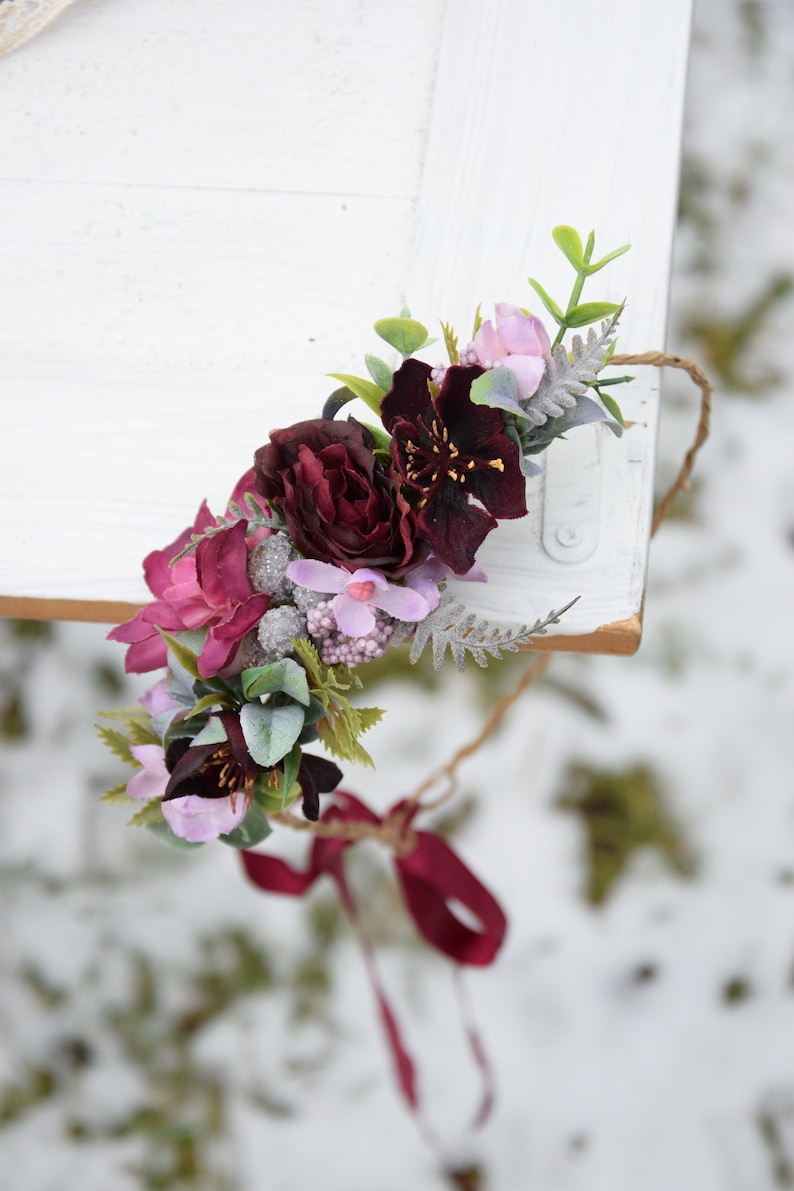 Marsala flower crown Maroon Bridal crown Wedding flower comb Flower hair wreath Burgundy bridesmaid crown Flower headpiece
