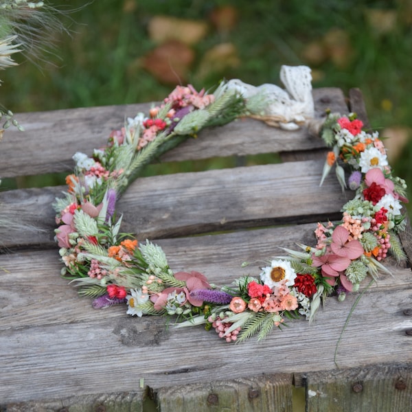 Meadow flower hair crown, Folk wedding flower crown, Colourful wedding hair crown, Flower crown for bride