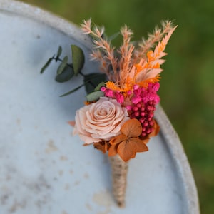 Meadow buttonhole , Folk wedding boutoniere , Colourful wedding buttonhole